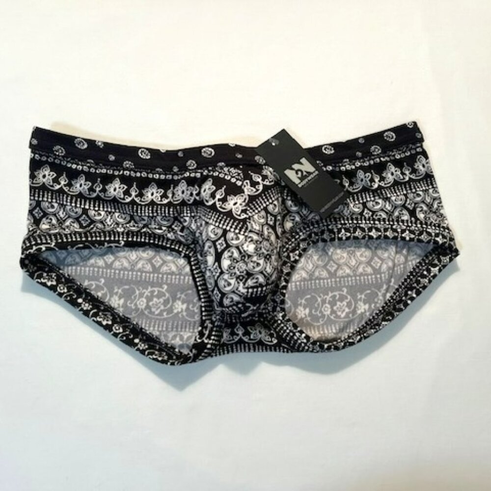 N2N Bodywear Size L Provence Micro Boxer Briefs/Trunks - Black/White - Batik